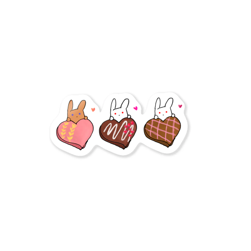 もふりんごのうさぎと桃・ラズベリークランチ・チェックのチョコレート Sticker