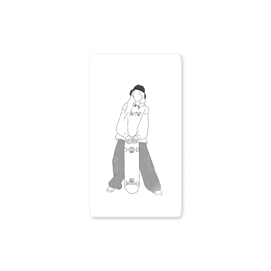 poppoイラストオリジナルグッズのスケボー女子ステッカー Sticker