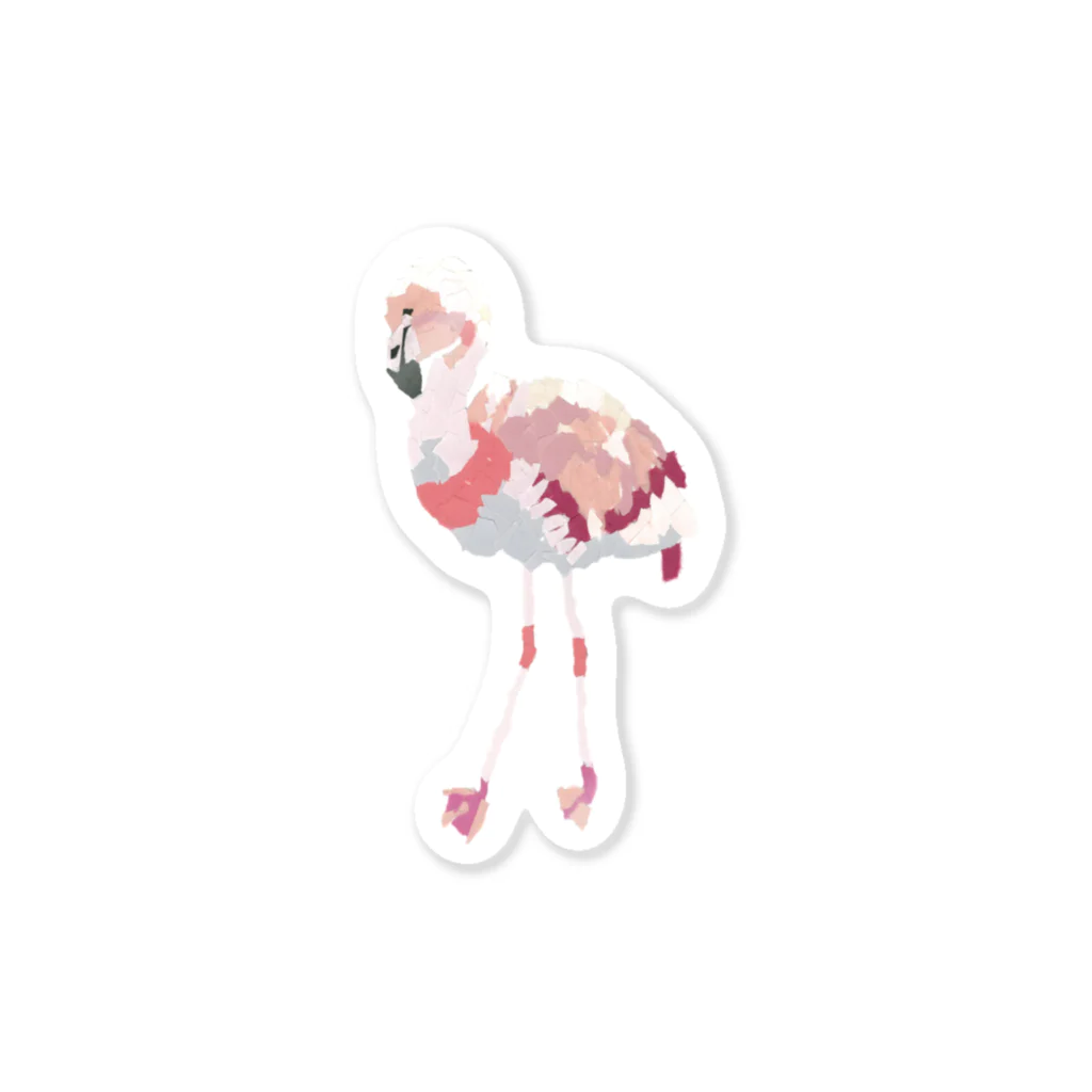 Yuhki | おばけのゆうき 公式オンラインショップの両足で立つフラミンゴ(ちぎり絵) 스티커
