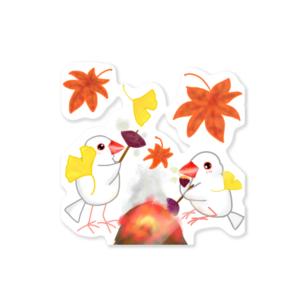 Lily bird（リリーバード）の落ち葉と焼き芋と文鳥ず Sticker