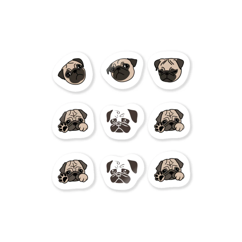 パグ PUG ぱぐ  OHMAI GALLERYのPUG-パグ-ぱぐ　ワンポイントステッカー グッズ Sticker