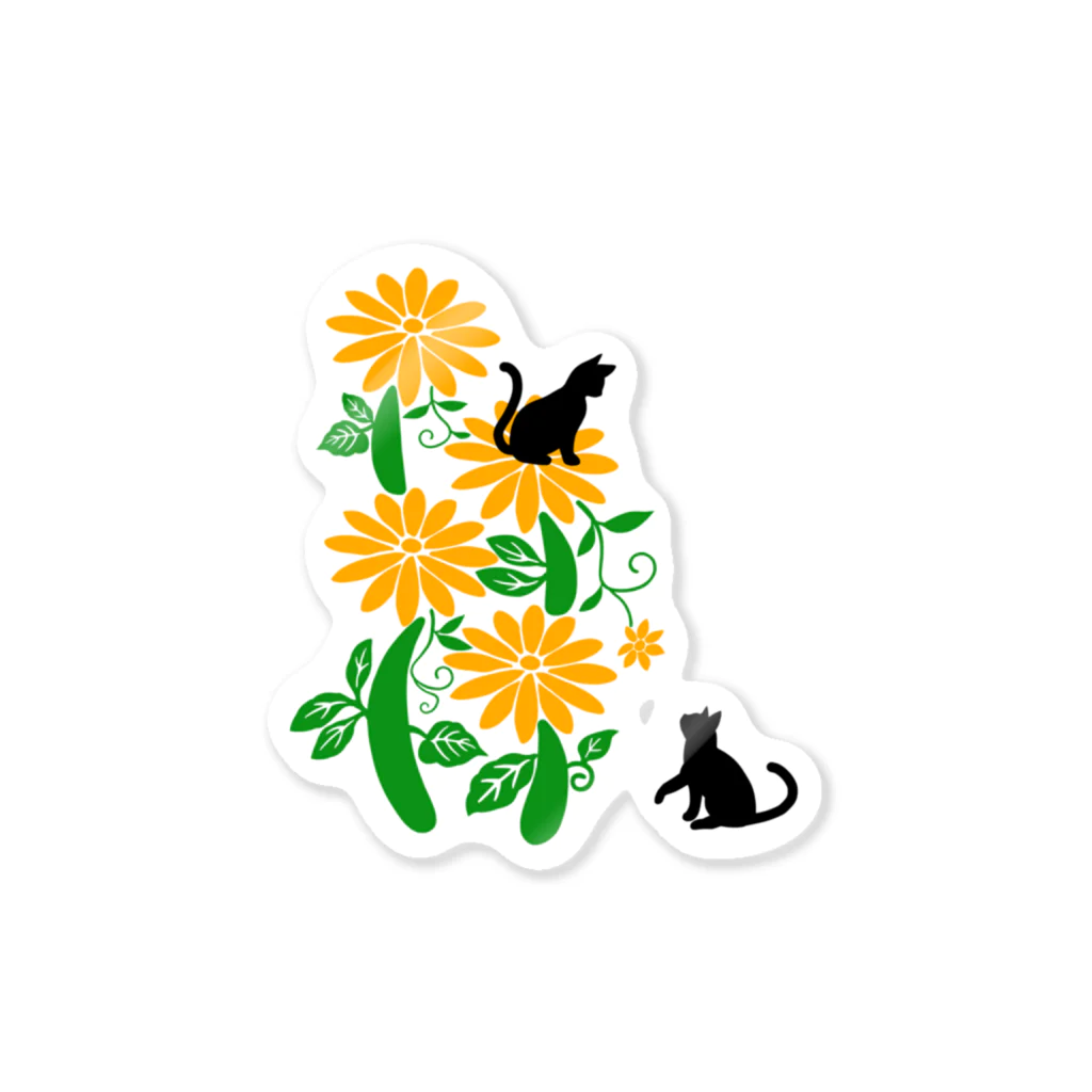 MegSan's free design🌷のフラワーキャットタワー(黒猫) Sticker