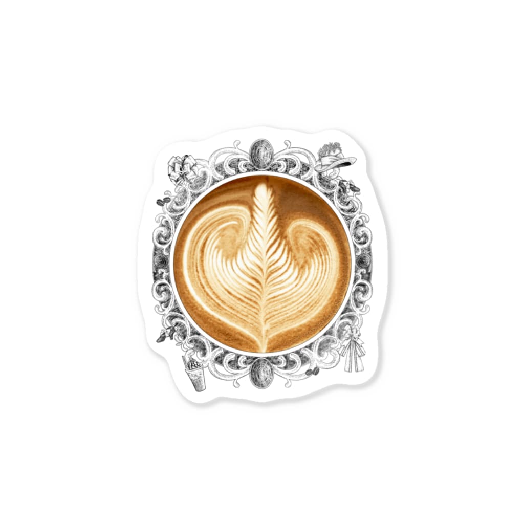 Prism coffee beanの【Lady's sweet coffee】ラテアート エレガンスリーフ / With accessories Sticker