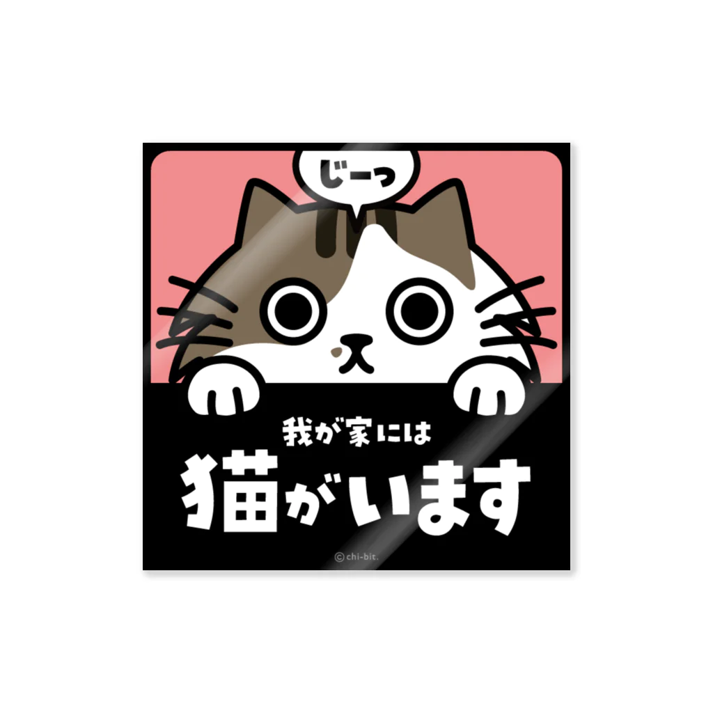 chi-bitのじーっとみる猫・猫がいます（キジシロ&長毛） Sticker
