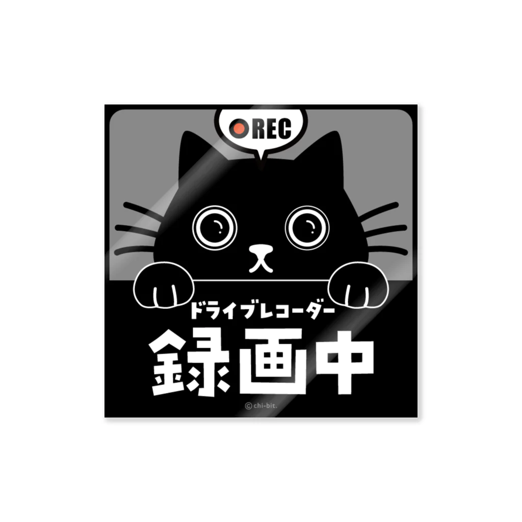 chi-bitのじーっとみる猫 [REC]・ドライブレコーダー録画中！（黒猫） ステッカー