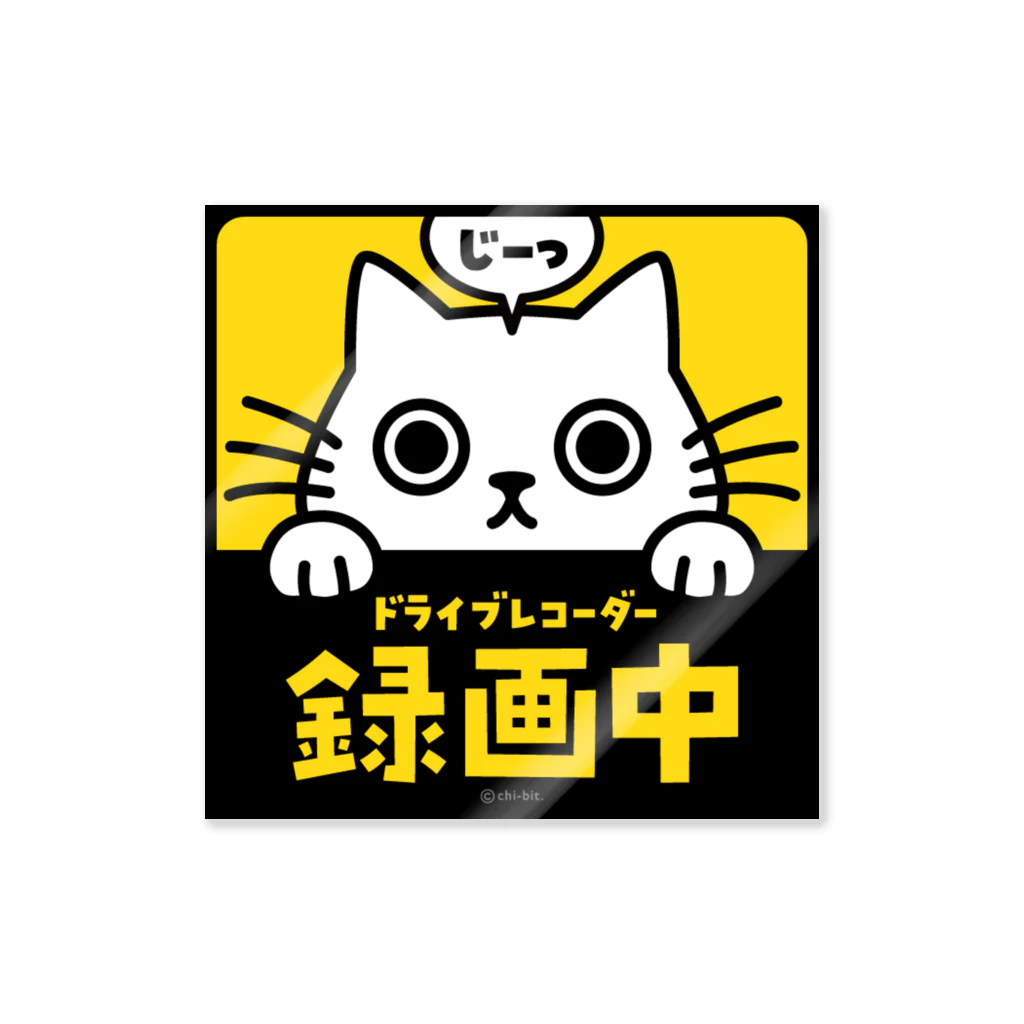 chi-bitのじーっとみる猫・ドライブレコーダー録画中！（白猫） Sticker