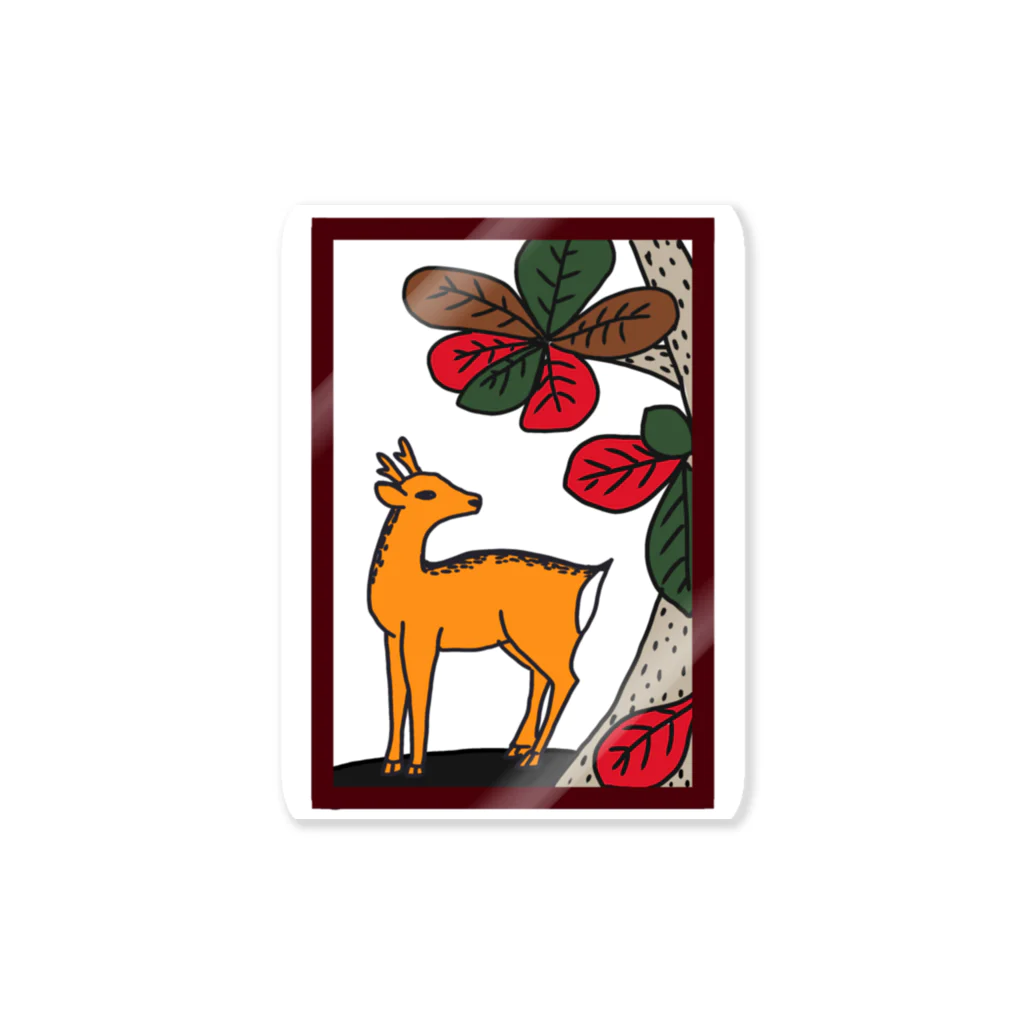 くいなの母の沖縄花札「桃玉名に慶良間鹿」 Sticker