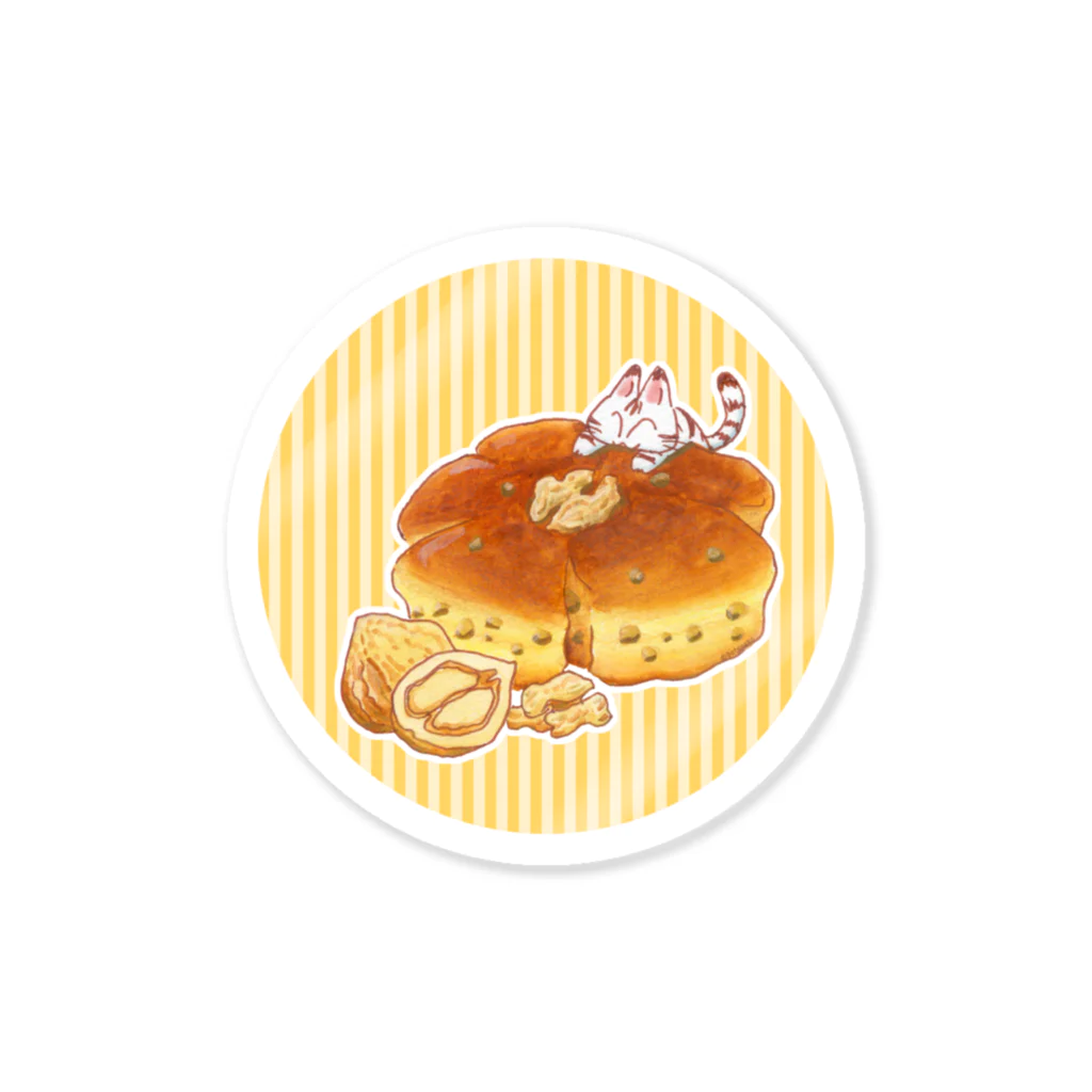 雑貨屋きゅう＠suzuri支店のにゃんこ＆食《くるみパン》しましま円 Sticker