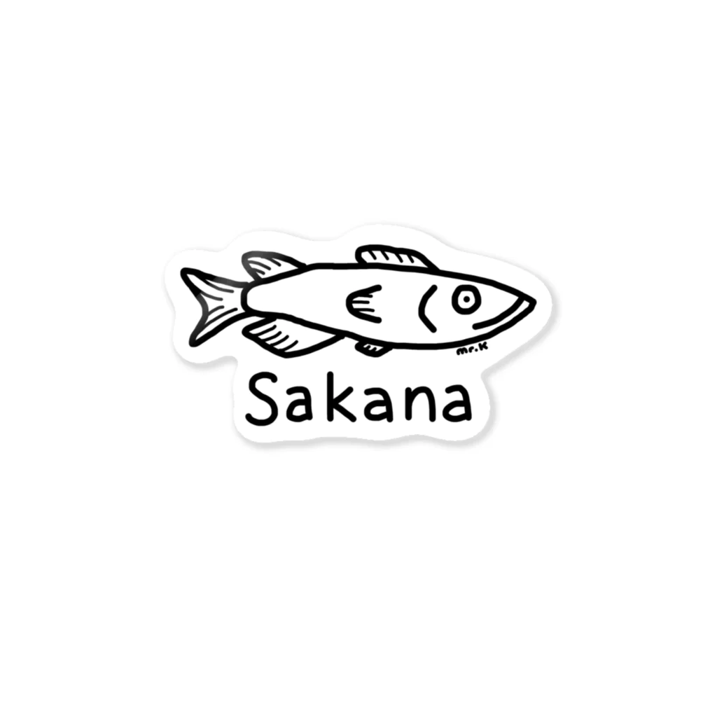 MrKShirtsのSakana (魚) 黒デザイン ステッカー