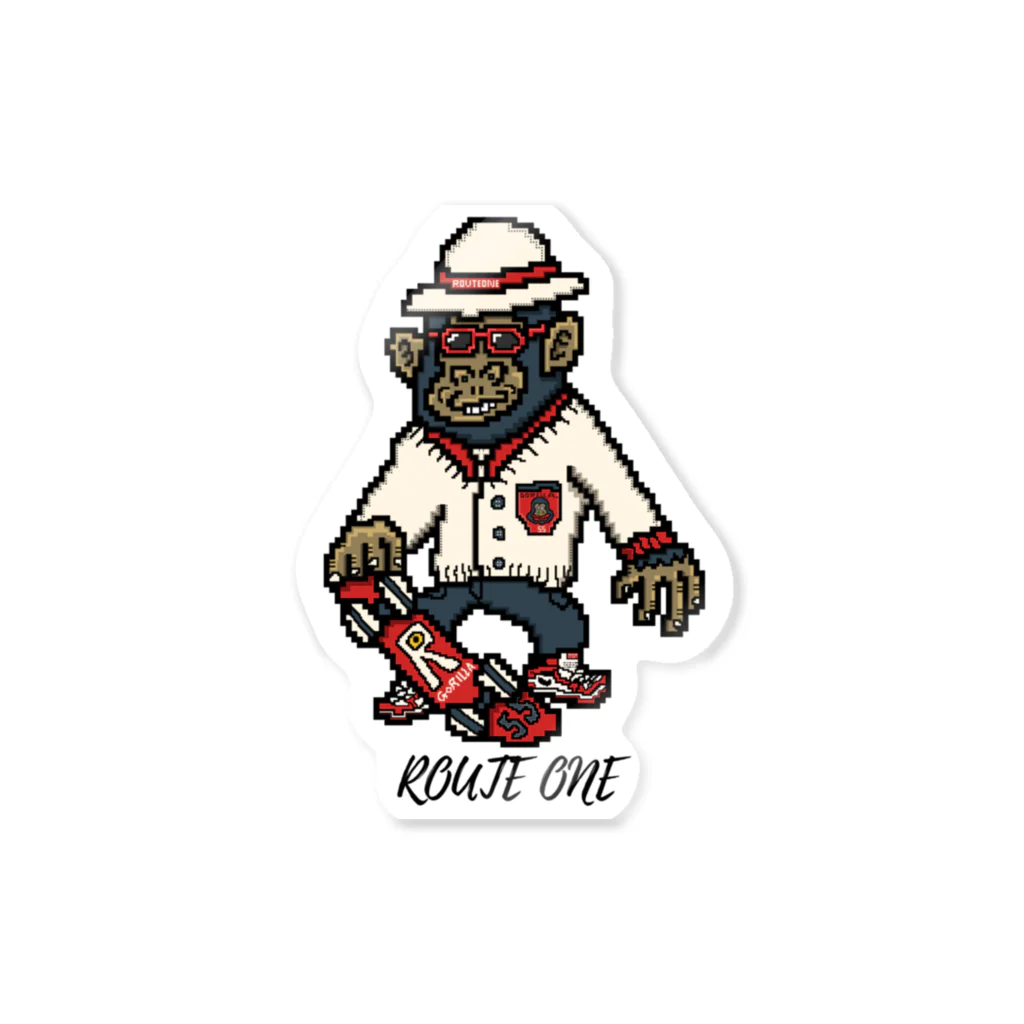 oekaki/ROUTE ONEのゴリラのスケーター Sticker