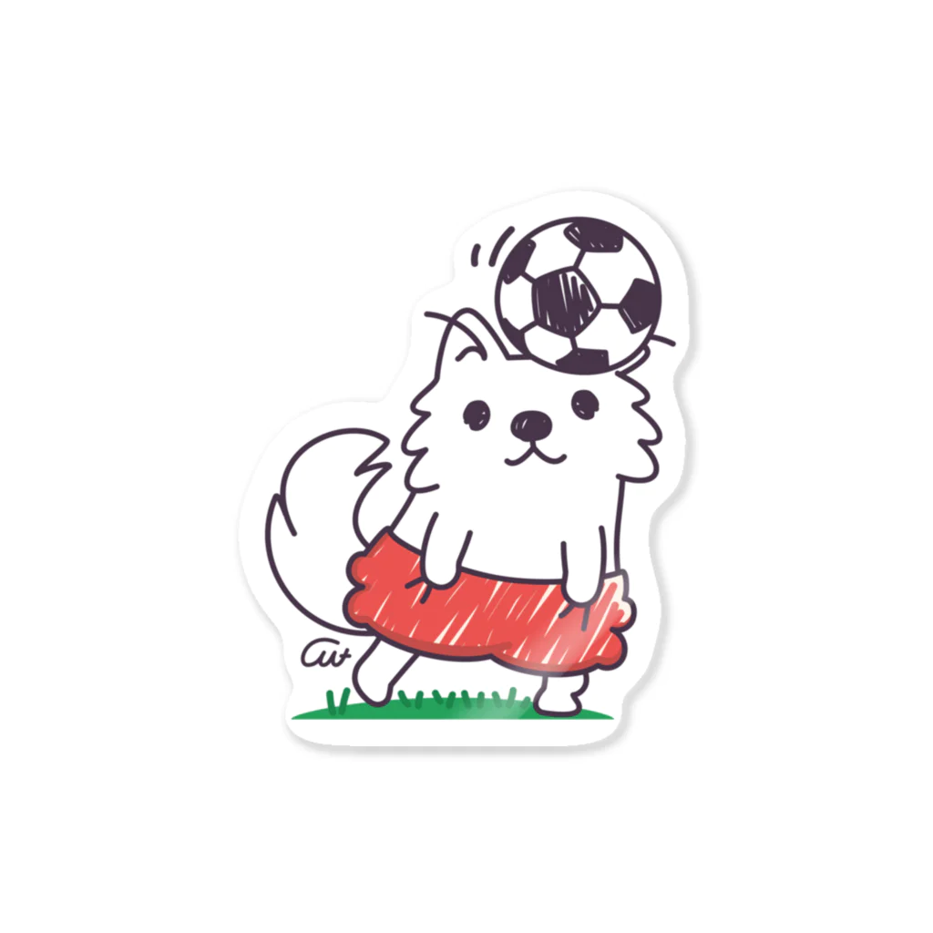 イラスト MONYAAT の赤ぱんポメラのサッカー*ak*st ステッカー