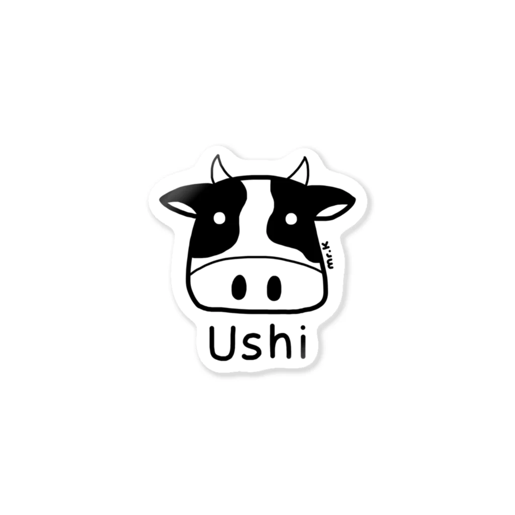 MrKShirtsのUshi (牛) 黒デザイン ステッカー