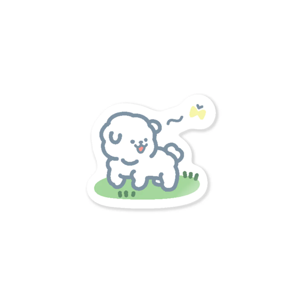 たぬきの白くてポワポワな犬（ちょうちょ) Sticker