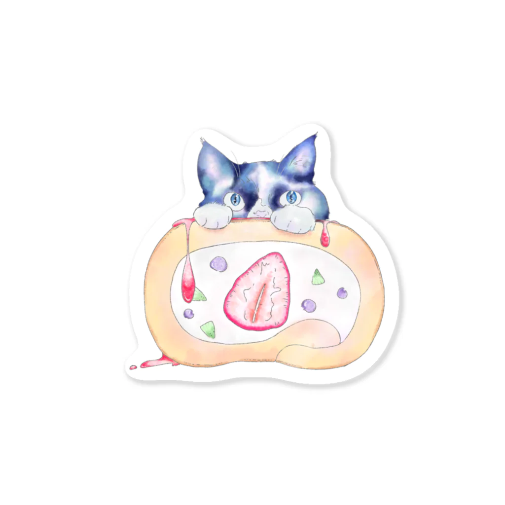 あぷあっぷるの猫とロールケーキ Sticker