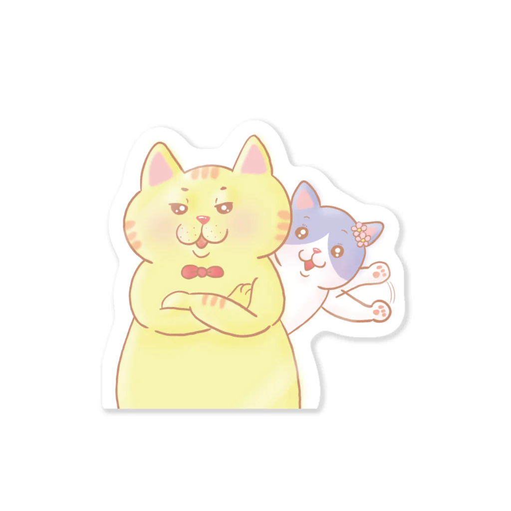 トラとハチワレの腕組みするねこ Sticker