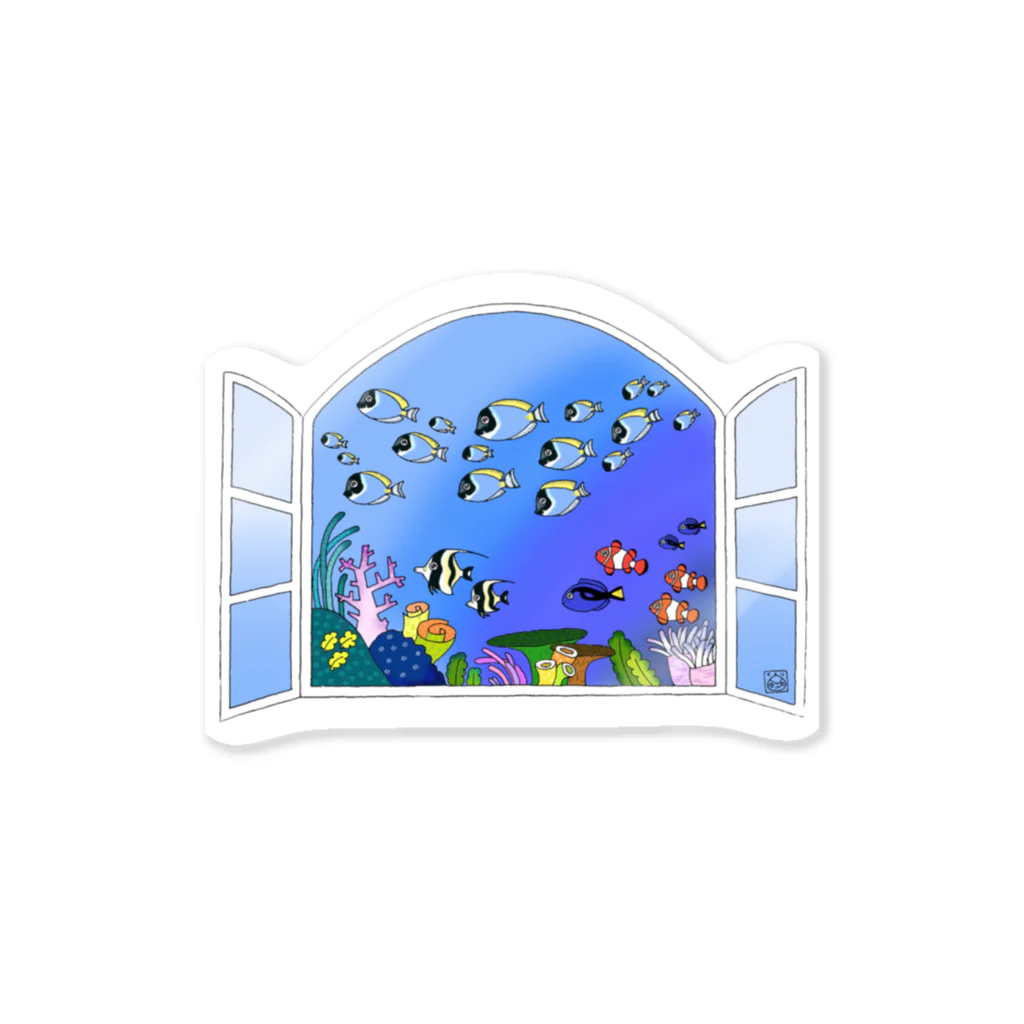 栗坊屋のパウダーブルーが泳ぐ海 Sticker