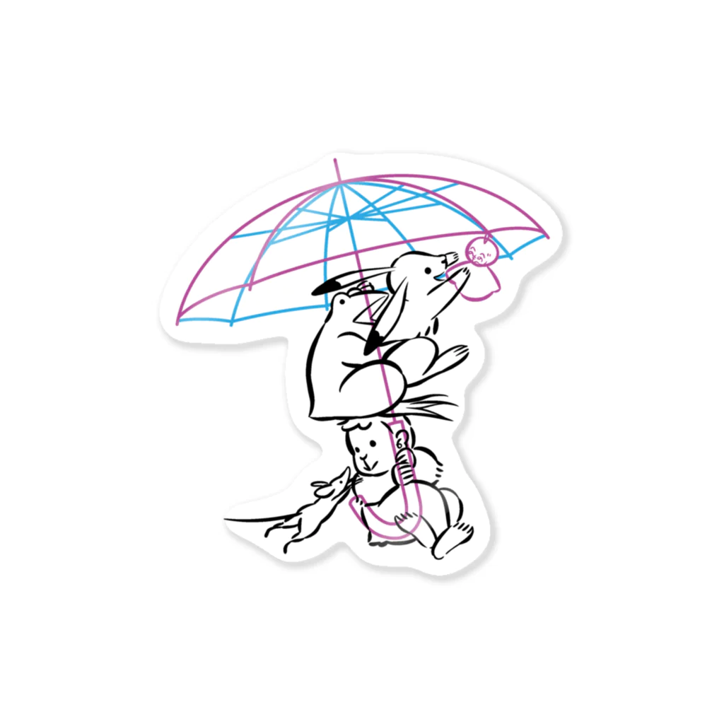 しきいろ(プレビューで見切れていたら修正致しますご連絡どうぞ！)の鳥獣戯画(ポップ/雨傘) Sticker