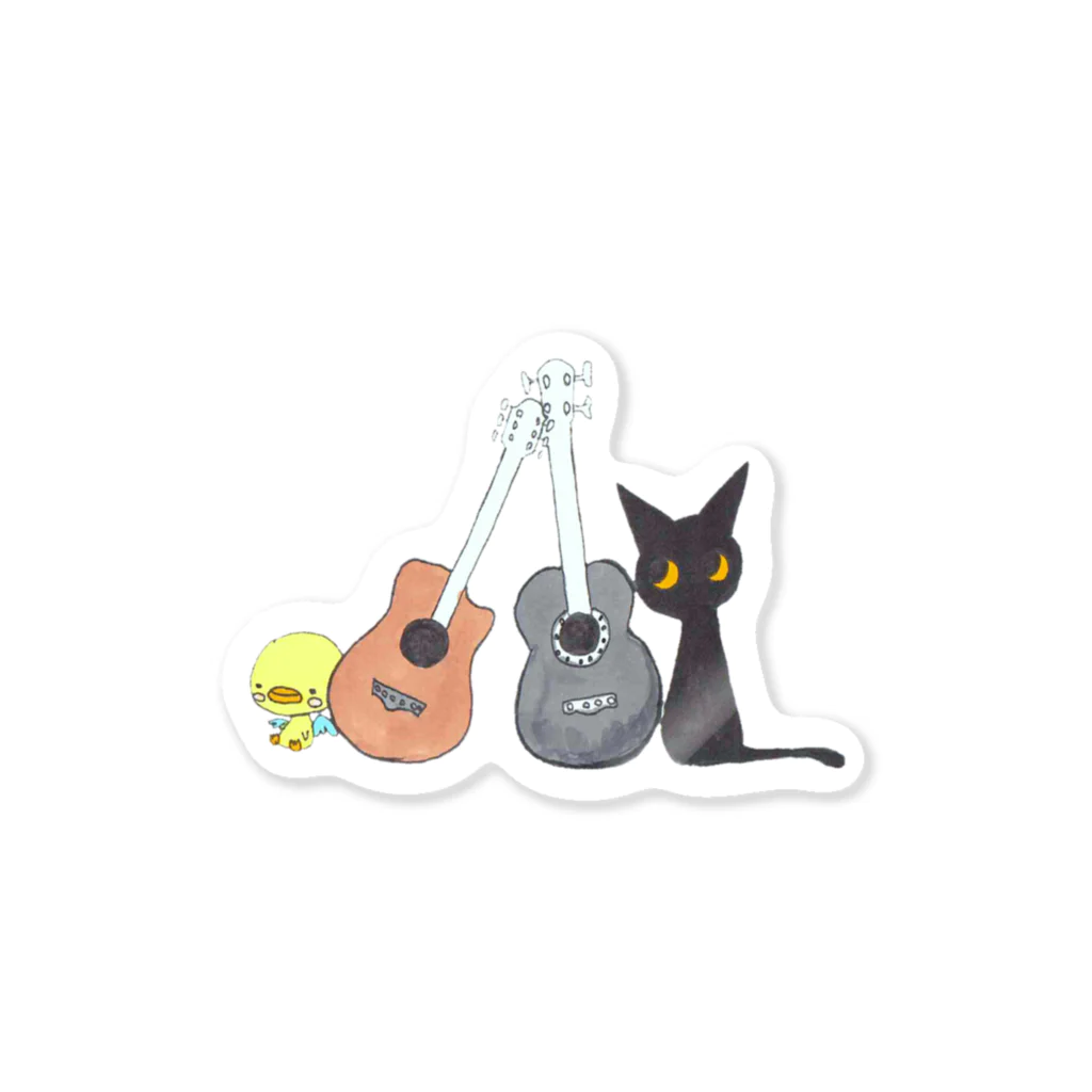tsubasamoonの天使のひよこちゃんと黒猫ムーン アコースティック Sticker