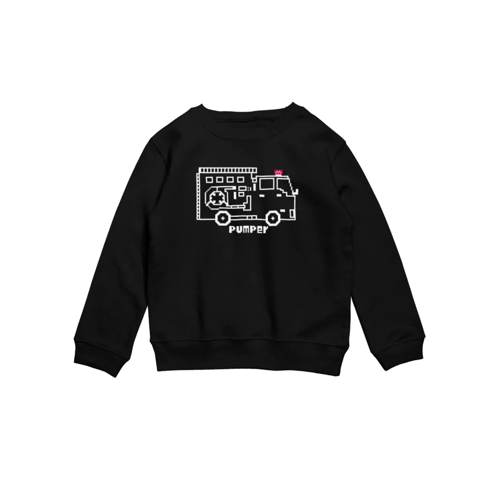 のりものドット絵Tシャツの白黒pumper（消防ポンプ車） Crew Neck Sweatshirt