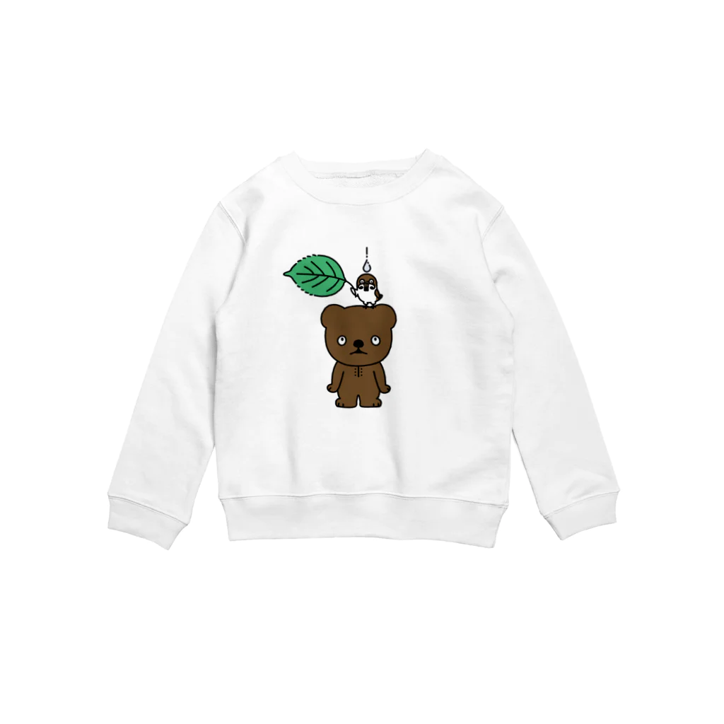 キッズサイズ　わんぱくぽめる堂のキッズサイズ こぐまとスズメと雨のしずく Crew Neck Sweatshirt