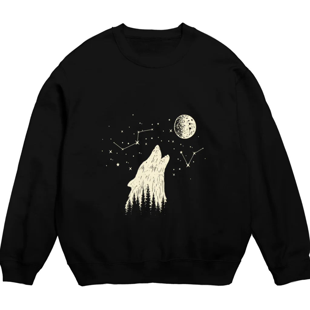 yukichanの森と星と狼　ホワイト Crew Neck Sweatshirt