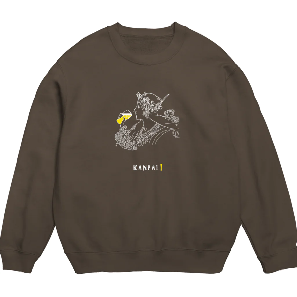 ビールとアート TM-3 Designの名画 × BEER（ミュシャ）白線画 Crew Neck Sweatshirt