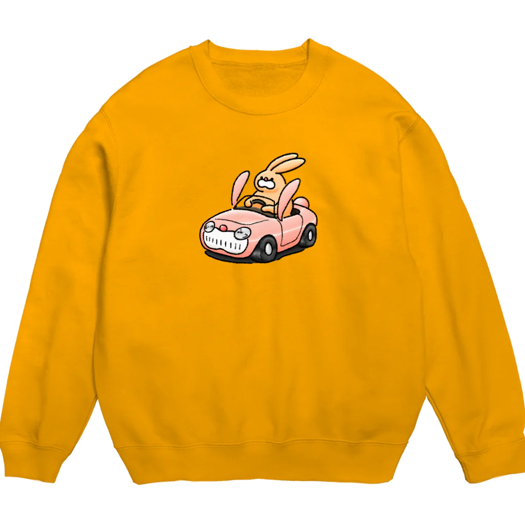 働きたくないのうさぎカーを運転するうさぎ Crew Neck Sweatshirt