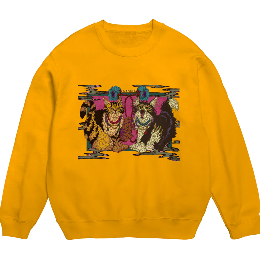 ねこのLAPHCONESSの透過スタイル　阿吽の狛猫ラフ子とヴーリン Crew Neck Sweatshirt