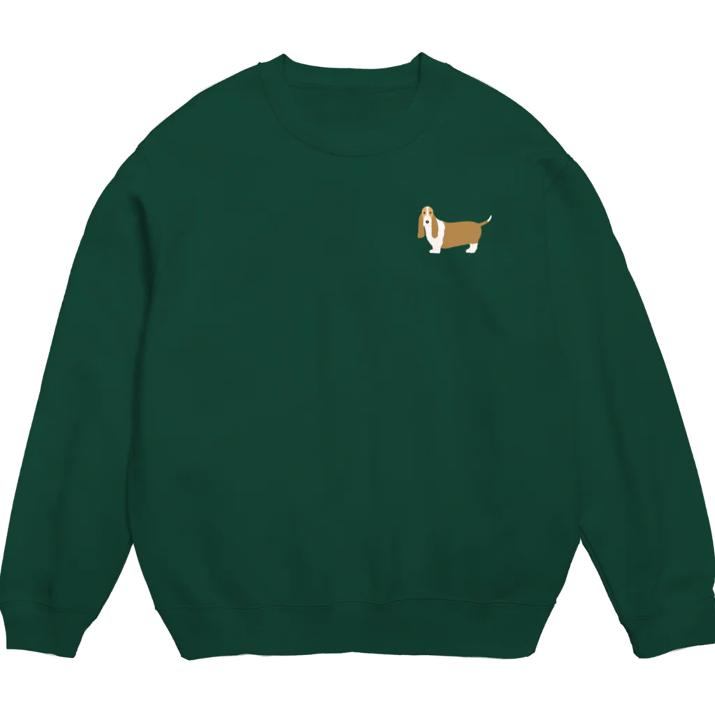 ゆいたっく／犬イラストのバセット・ハウンド(ワンポイント) Crew Neck Sweatshirt