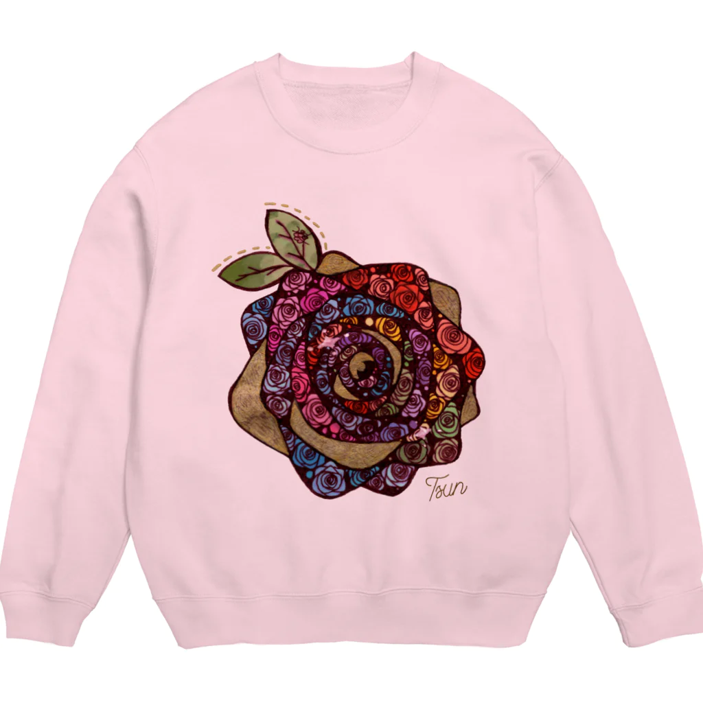 つんたろ村の村長のおみせの虹色と光輝く温かな色とこの薔薇から溢れる想い Crew Neck Sweatshirt