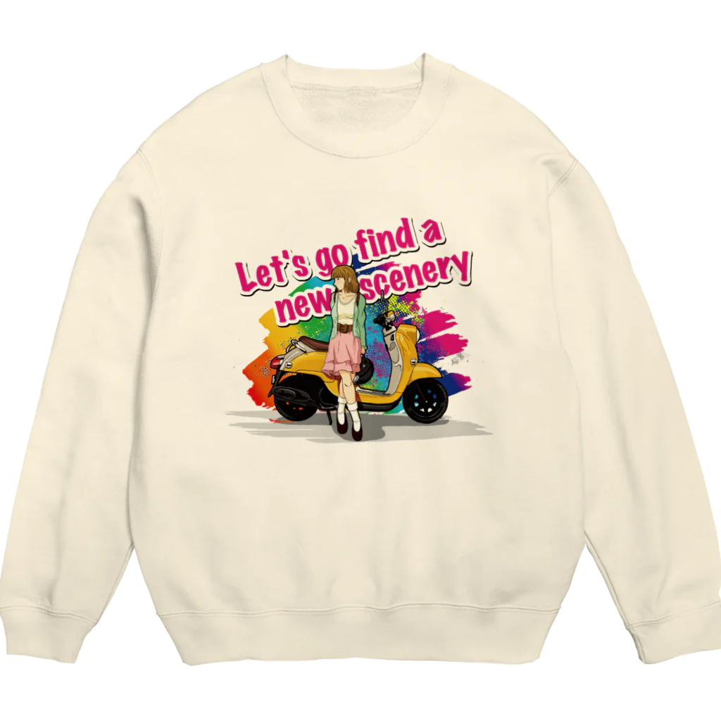 バイクは楽しいの原付女子 Crew Neck Sweatshirt