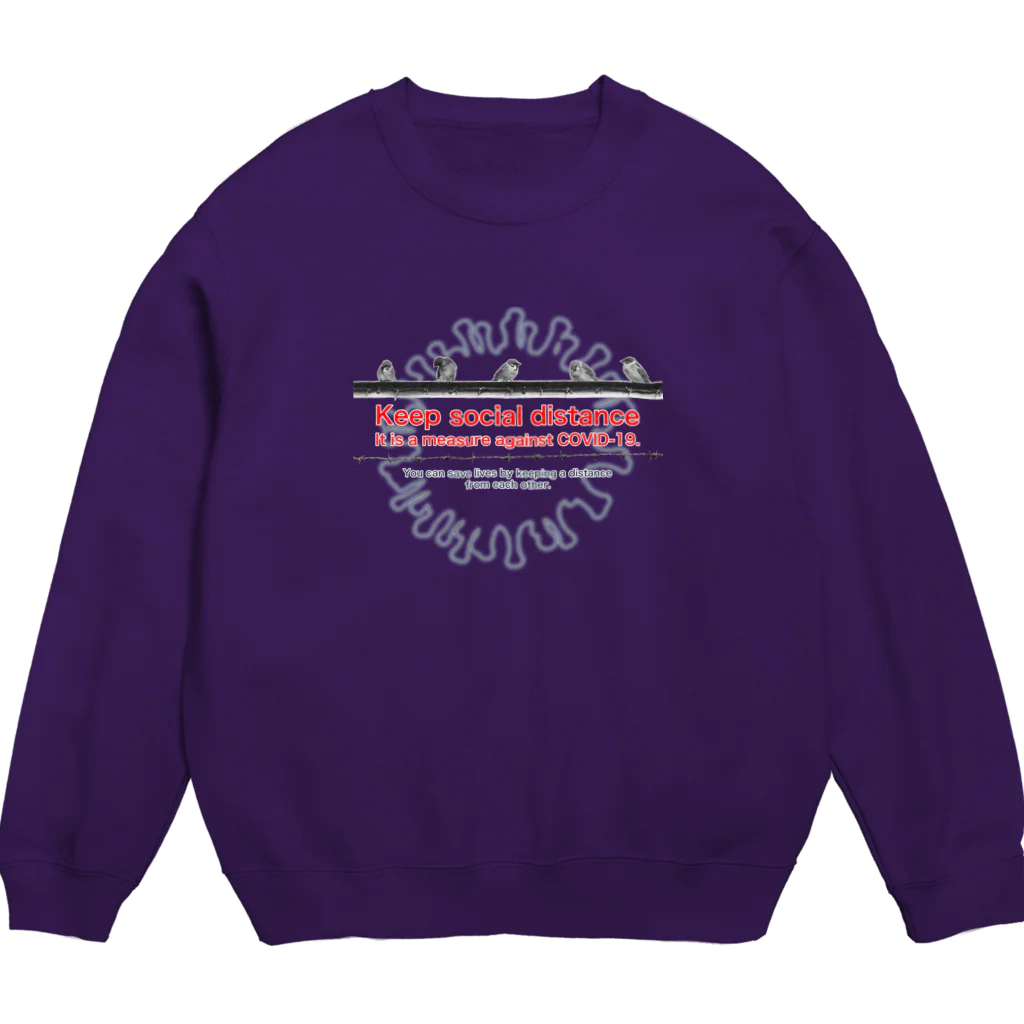 “すずめのおみせ” SUZURI店の東京すずめ（ソーシャルディスタンス） Crew Neck Sweatshirt