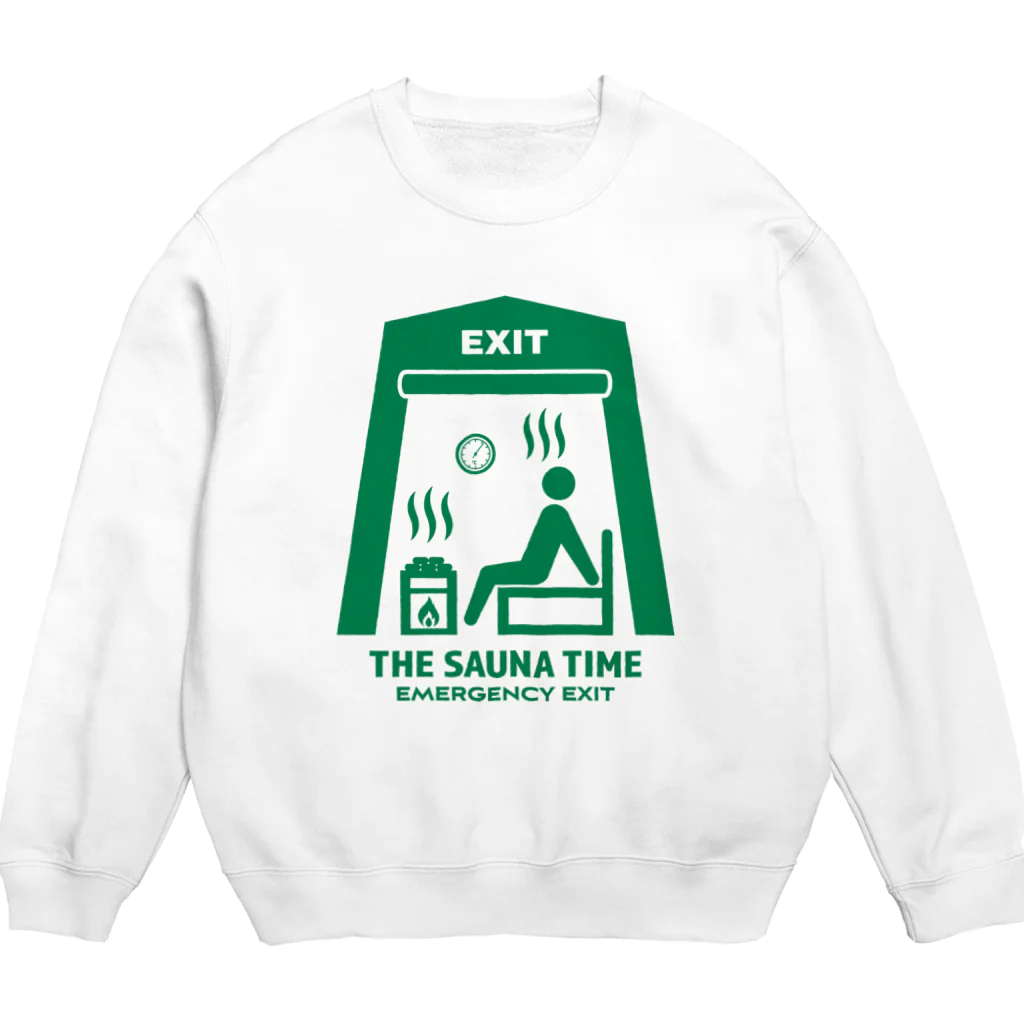 kg_shopのTHE SAUNA TIME【非常口パロディ】 Crew Neck Sweatshirt