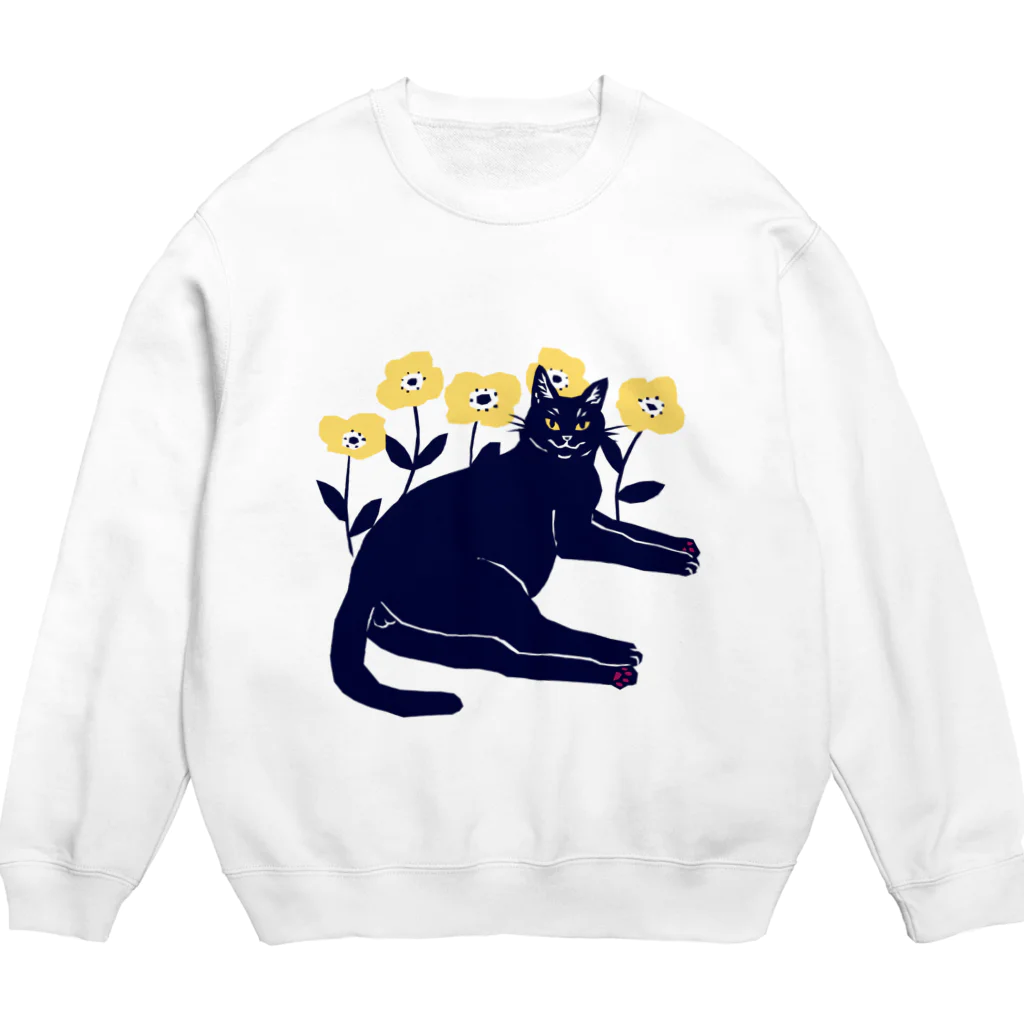 喫茶こぐまやの花と黒猫 Crew Neck Sweatshirt