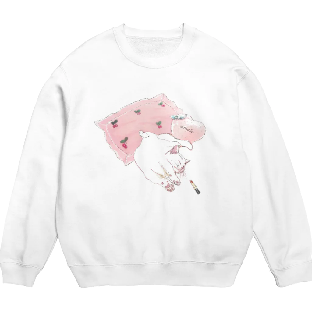 似顔絵婚姻届/スマホDIY婚姻届~ai.create~のおねむｚｚｚ白猫ちゃん♡ Crew Neck Sweatshirt