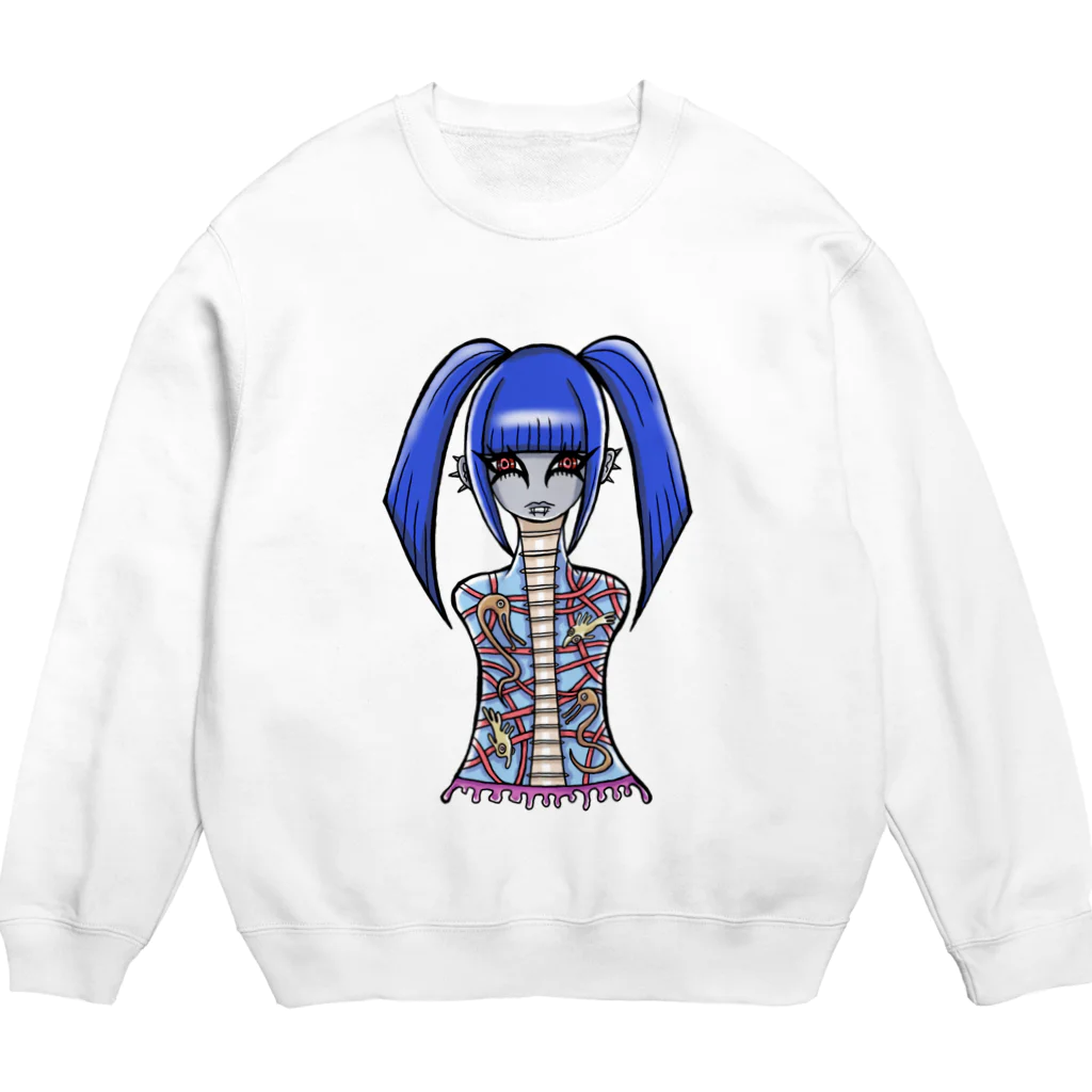 ツインテガスマスク女画家紅尾ちゃんのアイテムショップの深海水槽少女 Crew Neck Sweatshirt