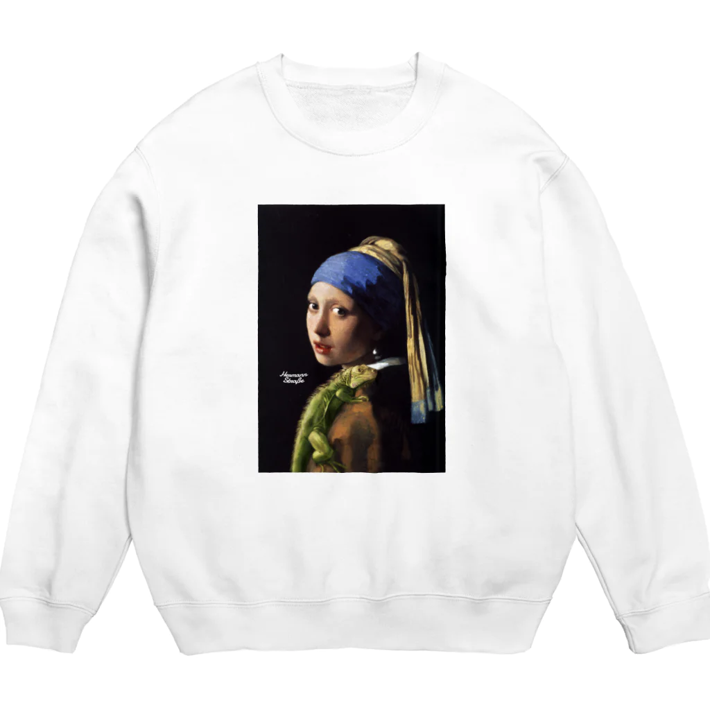 HermannStrasseのフェルメールとグリーンイグアナ Crew Neck Sweatshirt