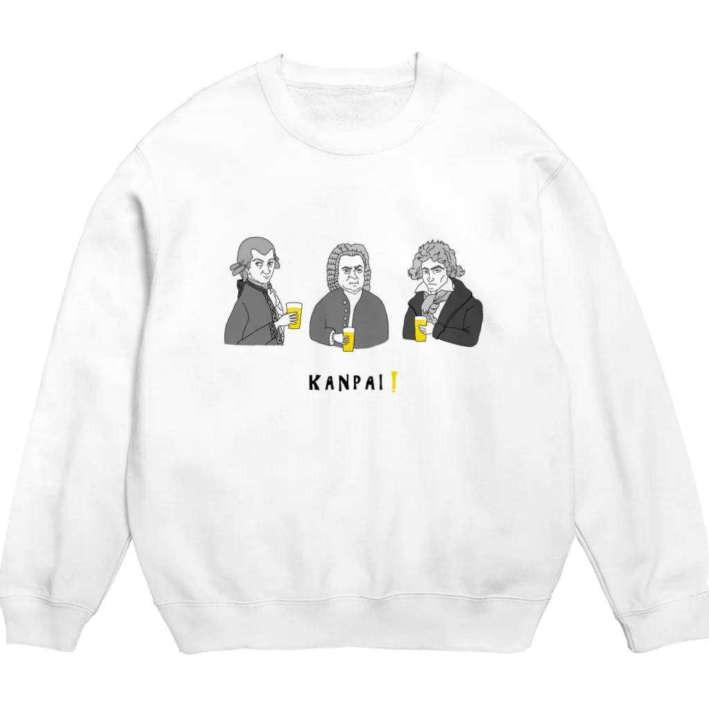 ビールとアート TM-3 Designの偉人 × BEER（三人の音楽家）黒線画 Crew Neck Sweatshirt