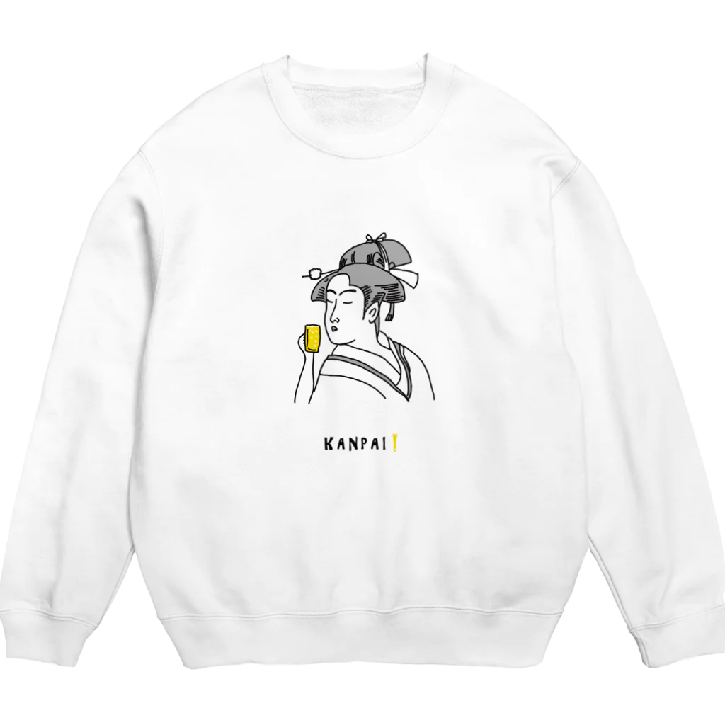 ビールとアート TM-3 Designの名画 × BEER（美人画）黒線画 Crew Neck Sweatshirt