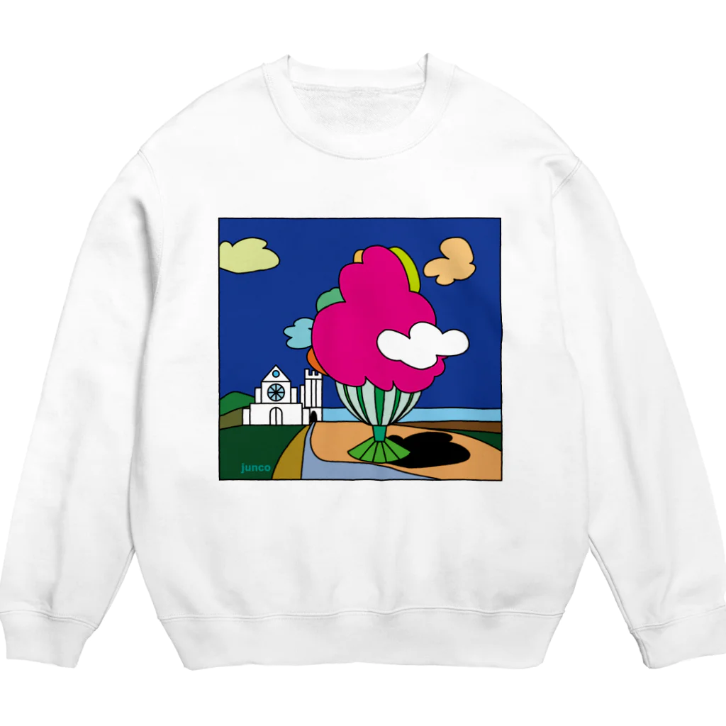 Blupiggの幸せの丘ピンクの木 Crew Neck Sweatshirt