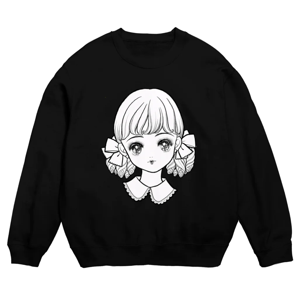 おまけ星のモノクロリボンの女の子 Crew Neck Sweatshirt