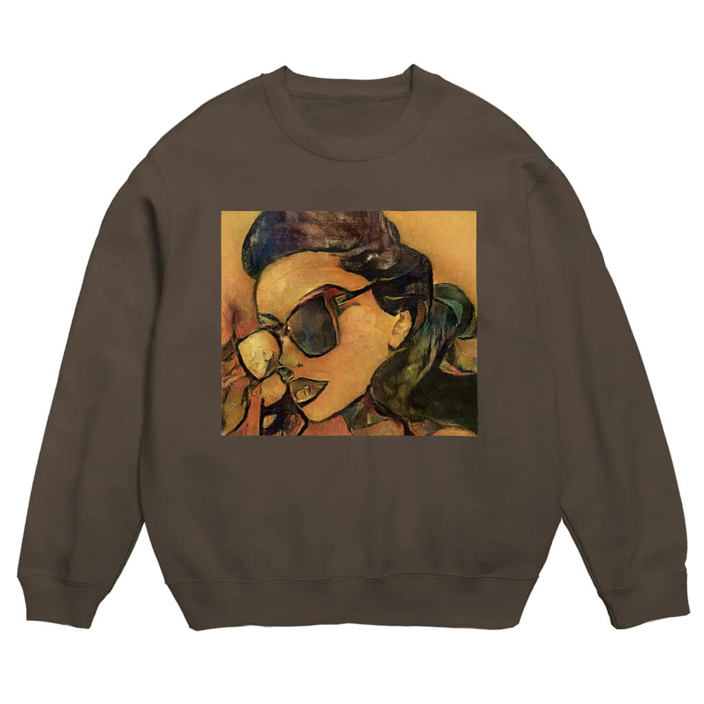 MAIDO⭐︎MAIDOの油絵風サングラスの女性 Crew Neck Sweatshirt