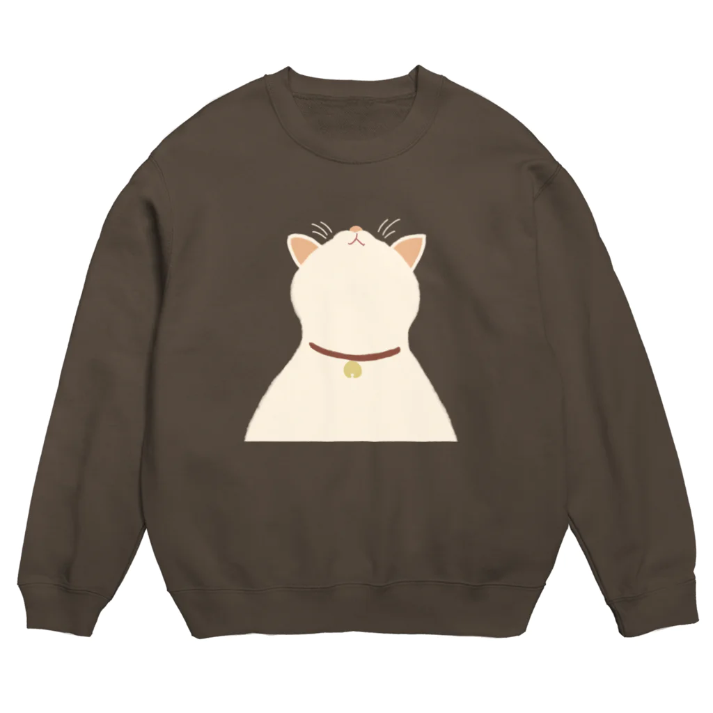 小鳥と映画館の上を向く三毛猫 Crew Neck Sweatshirt