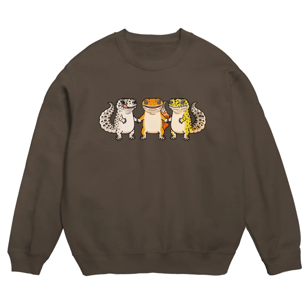 むちむちしっぽの手繋ぎヒョウモントカゲモドキ Crew Neck Sweatshirt