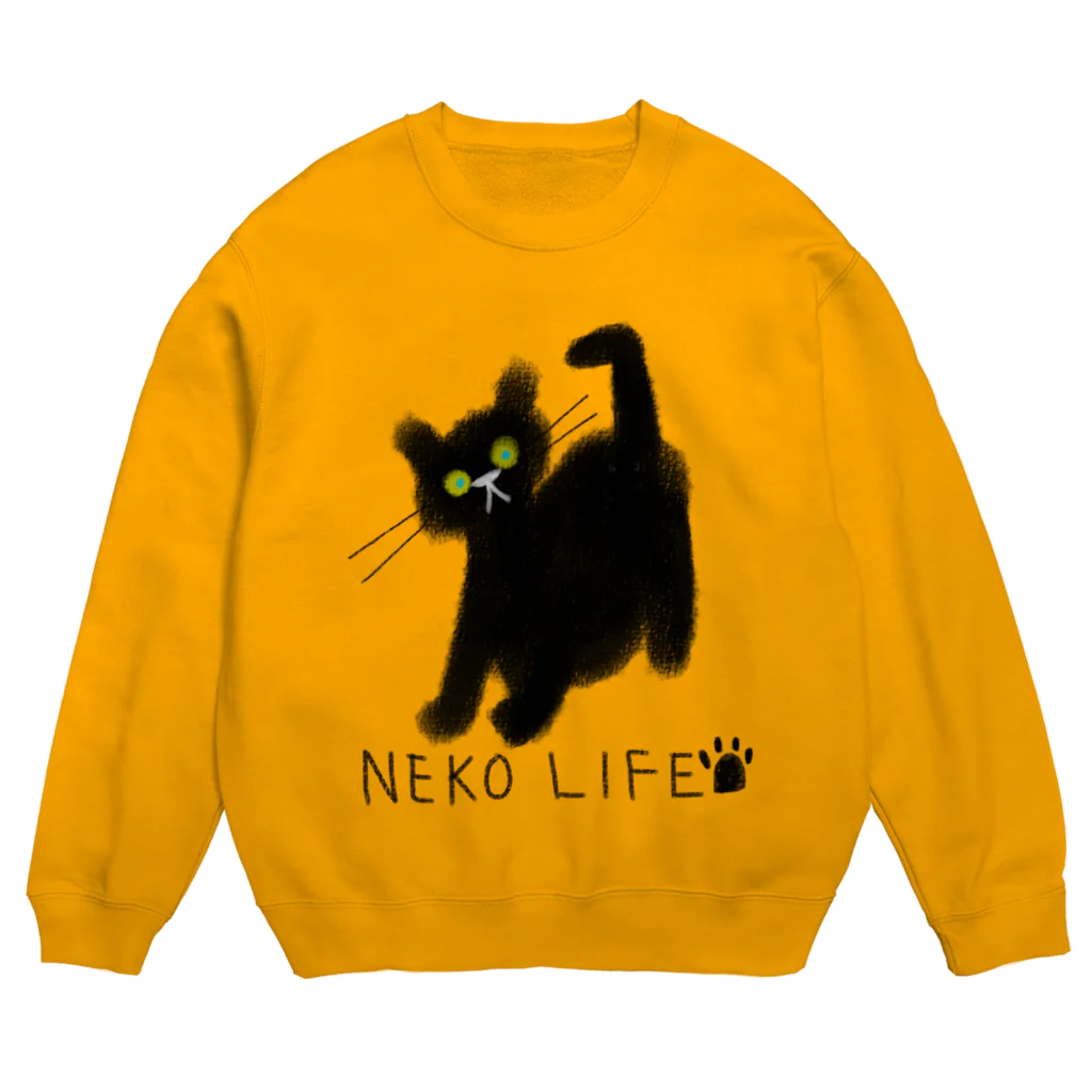 小鳥と映画館のネコライフ 青い瞳の黒猫 Crew Neck Sweatshirt