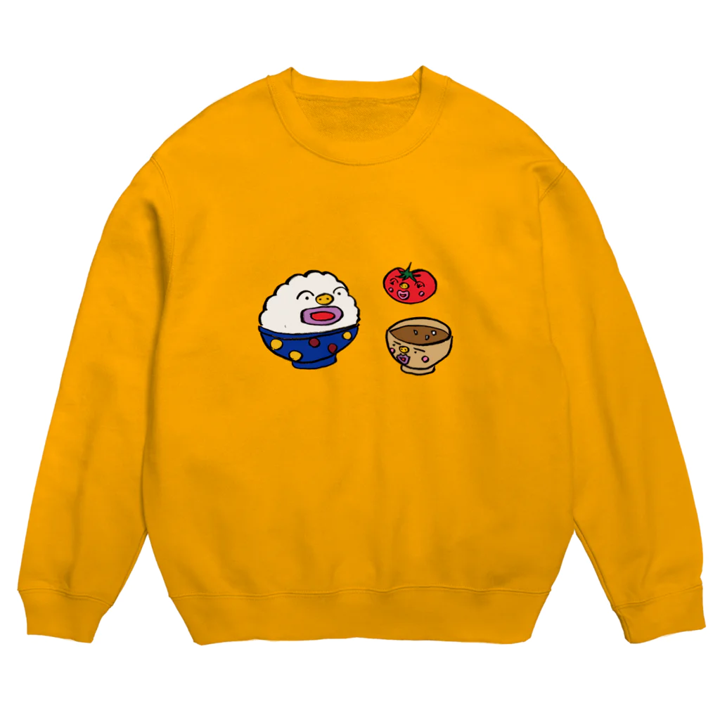 ごはんくんと仲間たちのごはんくんとトマトちゃんと味噌汁くん Crew Neck Sweatshirt