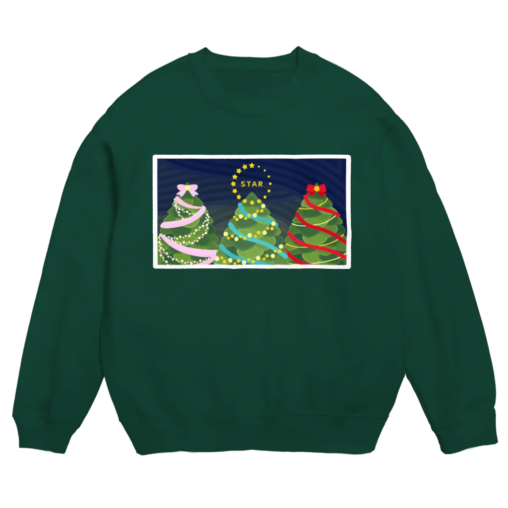 ハナドリカ SUZURI店のクリスマスツリーにトップスター(リボン) Crew Neck Sweatshirt