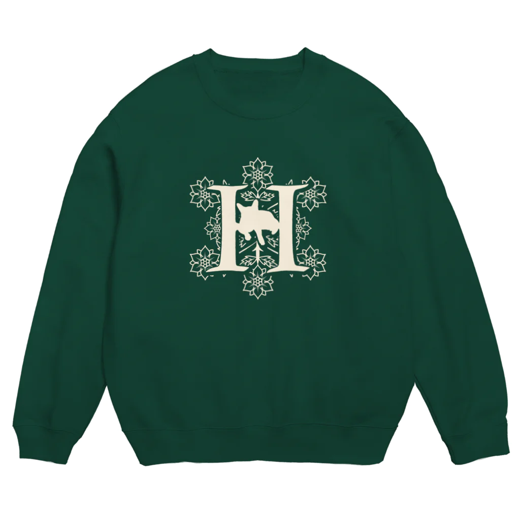 レトロネコ雑貨 華鳥風月のレトロネコ　スウェット H インク:ペッパーホワイト Crew Neck Sweatshirt