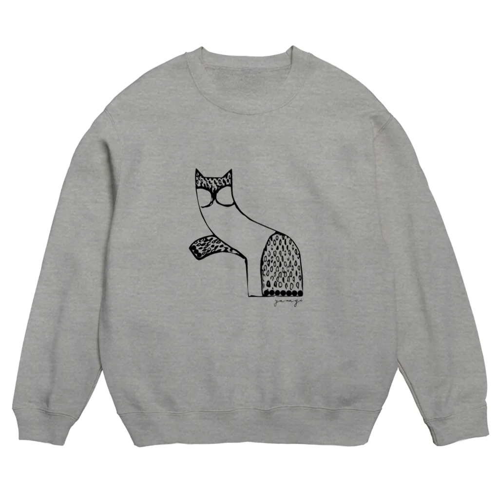 design yanagiの片手を上げたネコ Crew Neck Sweatshirt