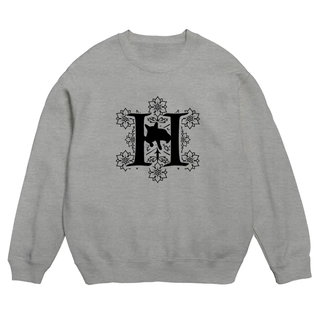 レトロネコ雑貨 華鳥風月のレトロネコ　スウェット H インク:ブラック Crew Neck Sweatshirt